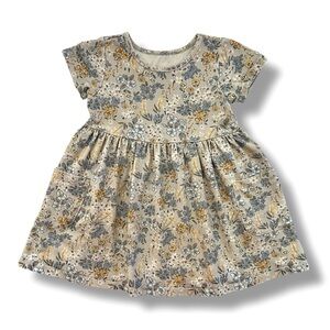 Quince Organic Cotton Fit & Flare Pocket Dress Girls 2T Grey Ditsy Floral Casual